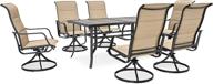 7-piece beige patiofestival outdoor dining set - 63" rectangle table & swivel rocker chairs w/ wood grain tabletop & all weather frame logo