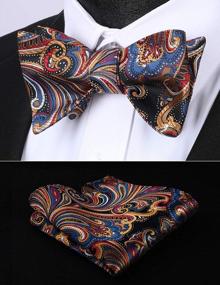 img 3 attached to Formal Paisley Bow Tie And Pocket Square Set For Men - HISDERN Self Tie Bowtie, Ideal For Tuxedo, Weddings And Events