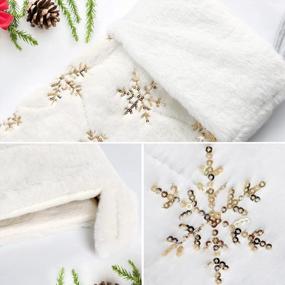 img 2 attached to 4 Pack 20 Inch Cream White Faux Fur Xmas Stockings W/ Gold Sequin Snowflakes - Super Soft Thick Plush For Christmas Decoration Holiday Decor (Dremisland)