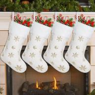 4 упаковки 20-дюймовых кремовых белых рождественских чулок из искусственного меха с золотыми блестками и снежинками - супер мягкий толстый плюш для рождественского украшения праздничный декор (dremisland) логотип