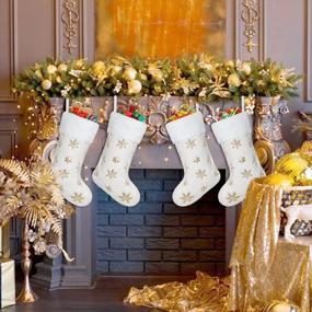 img 3 attached to 4 упаковки 20-дюймовых кремовых белых рождественских чулок из искусственного меха с золотыми блестками и снежинками - супер мягкий толстый плюш для рождественского украшения Праздничный декор (Dremisland)