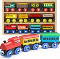 playful play22 wooden train set with 12 magnetic pieces and 3 engines – perfect toy train set for kids and toddlers of both genders, compatible with all major brands logo