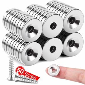 img 4 attached to 50Pcs Neodymium Magnets With Countersunk Hole And Stainless Screws - Strong Rare Earth Magnets Disc For Locker, Tool Storage, Crafts By MIKEDE