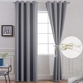 img 3 attached to Blackout And Energy Saving Gray Curtain Panels - 96 Inches With 8 Grommets And Tie Backs - Yakamok Set Of 2
