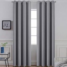 img 4 attached to Blackout And Energy Saving Gray Curtain Panels - 96 Inches With 8 Grommets And Tie Backs - Yakamok Set Of 2
