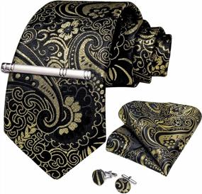 img 3 attached to Stylish Paisley Silk Tie And Pocket Square Set With Matching Cufflinks From DiBanGu For Men