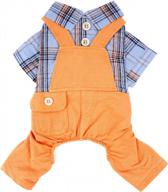 stylish denim striped dog overalls: cozy casual jumpsuit for adorable pet outfit - hooddeal (l, orange) logo