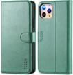 stylish myrtle green leather wallet case for iphone 11 pro max with rfid card holder, stand, tpu inner case, and auto wake-sleep feature - shockproof and compatible with iphone 11 pro max by tucch logo