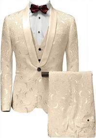 img 4 attached to Classic Fit Jacquard Wedding Suit For Men - 3 Piece Set Including Blazer, Vest, And Pants By Wemaliyzd