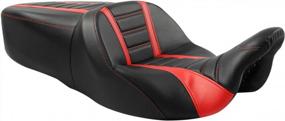 img 3 attached to Harley Davidson Touring Road King Ultra CVO Street Glide, Road Glide And Electra Glide 2009-2020 Deluxe One-Piece Two-Up Motorcycle Rider Passenger Seat (Black Red)