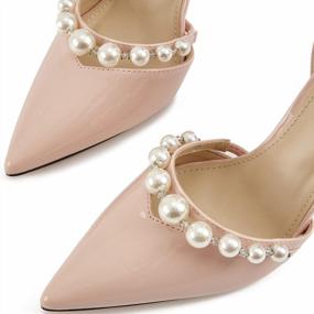img 2 attached to Women'S Pointed Toe Pumps Mid Stiletto Heel Pearl Strappy Slip On D'Orsay Dress Sandal Shoes For Wedding