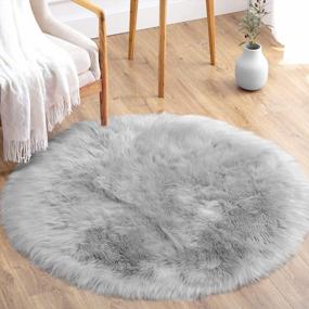 img 4 attached to Grey Faux Fur Rug For Bedroom - 4X4 Ft Round Area Rug Fluffy Shaggy Home Decor