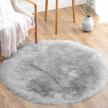 grey faux fur rug for bedroom - 4x4 ft round area rug fluffy shaggy home decor logo
