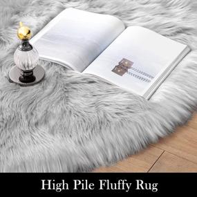img 1 attached to Grey Faux Fur Rug For Bedroom - 4X4 Ft Round Area Rug Fluffy Shaggy Home Decor