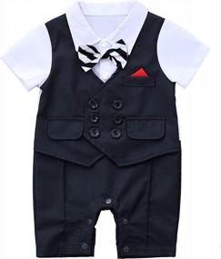 img 4 attached to Adorable Baby Boy'S Gentleman White Shirt Tuxedo Onesie With Waistcoat, Bowtie, And Jumpsuit Overall Romper