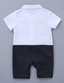 img 3 attached to Adorable Baby Boy'S Gentleman White Shirt Tuxedo Onesie With Waistcoat, Bowtie, And Jumpsuit Overall Romper