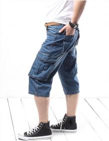 img 2 attached to Men'S Motorcycle Denim Cargo Shorts Loose Fit Cropped Work Jeans