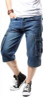 men's motorcycle denim cargo shorts loose fit cropped work jeans logo