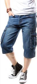 img 4 attached to Men'S Motorcycle Denim Cargo Shorts Loose Fit Cropped Work Jeans