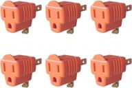 6 pack of 3-prong to 2-prong grounding plug adapters for household appliances - convert wall outlets and plugs with three prongs to two prongs - vibrant orange color logo