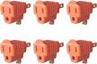 6 pack of 3-prong to 2-prong grounding plug adapters for household appliances - convert wall outlets and plugs with three prongs to two prongs - vibrant orange color logo