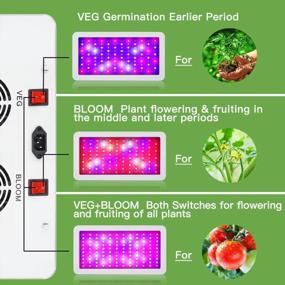 img 2 attached to Светодиодная лампа для выращивания растений мощностью 1200 Вт, регулируемый двойной переключатель полного спектра WAKYME с кнопкой для овощей и цветов и мощной системой рассеивания тепла для комнатных растений, овощей и цветов (120 светодиодов)