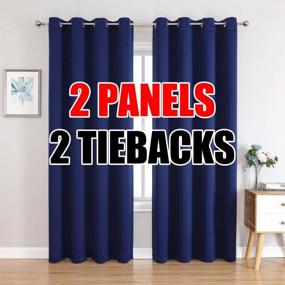 img 4 attached to 🪟 Navy Blue Thermal Insulated Grommet Blackout Window Curtain Panels - 52"x84" with 2 Tie Backs by MIUCO