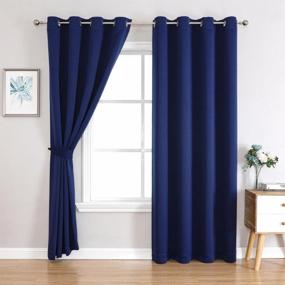 img 3 attached to 🪟 Navy Blue Thermal Insulated Grommet Blackout Window Curtain Panels - 52"x84" with 2 Tie Backs by MIUCO