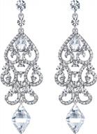 women's art deco floral chandelier dangle earrings with rhinestone crystals for weddings logo