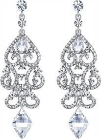 img 4 attached to Women'S Art Deco Floral Chandelier Dangle Earrings With Rhinestone Crystals For Weddings
