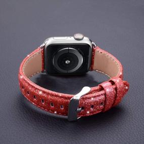 img 2 attached to Genuine Leather Shiny Glitter Apple Watch Band 42Mm 44Mm Compatible With SE Series 6 5 4 3 2 1 Women For IWatch