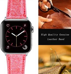 img 1 attached to Блестящий ремешок для часов Apple Watch из натуральной кожи 42 мм 44 мм, совместимый с серией SE 6 5 4 3 2 1 для женщин для IWatch