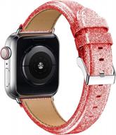 genuine leather shiny glitter apple watch band 42mm 44mm compatible with se series 6 5 4 3 2 1 women for iwatch logo