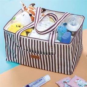 img 3 attached to 👶 Convenient Portable Diaper Caddy Organizer for Baby Essentials, Canvas Style (Red Stripe)