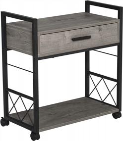 img 2 attached to Industrial End Table With Drawer And Shelf - 4 Wheels For Living Room, Bedroom | HOMCOM Grey