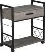 industrial end table with drawer and shelf - 4 wheels for living room, bedroom | homcom grey logo