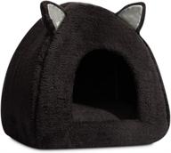 🐾 hollypet self-warming cat tent cave for kittens and small dogs - 16 x 16 x 17 inches triangle feline house hut, indoor/outdoor, black, with washable cushion - pet bed logo