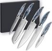 euna 5 pcs professional kitchen knife set with acrylic handle and coating, multipurpose chef knives for home cooking use, gift box included (white) logo