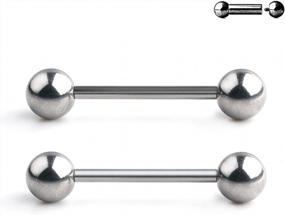 img 3 attached to Ruifan Stainless Steel Internally Threaded Tongue Nipple Shield Barbell Ring Bar Body Piercing Retainer 16G