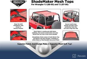 img 1 attached to 🌞 Red MasterTop ShadeMaker Mesh Bimini Sun Shade Top - Half Length - Fits 1987-2006 Jeep Wrangler YJ & TJ 2-Door - UV Ray, Wind, and Noise Blocking - Compatible with Soft Top - Quick Install