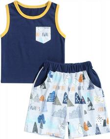img 4 attached to 2Pcs Toddler Baby Boys Summer Outfit: Bear Letter Print Vest & Shorts Set
