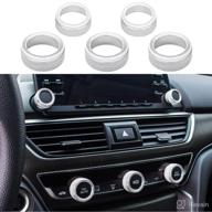 thor-ind 5pcs aluminum car centre console ac air conditioning knob sound volume knob cover trim for 10th honda accord sedan sport ex ex-l lx 2018 2019 2020 2021 (silver) logo