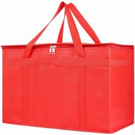 xx-large insulated reusable grocery bag - keep frozen foods cold & shopping accessories cooler with zippered top, red logo