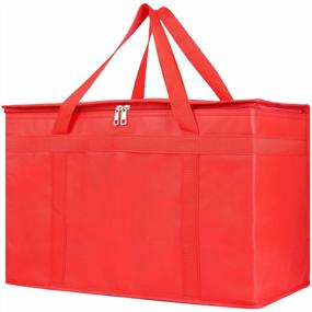 img 4 attached to XX-Large Изолированная многоразовая сумка для продуктов - Keep Frozen Foods Cold &amp; Shopping Accessories Cooler с верхом на молнии, красный