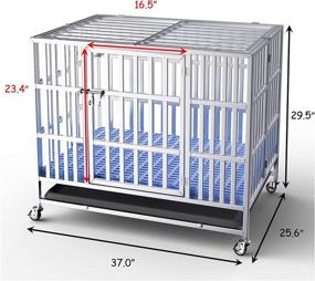 img 3 attached to 🐶 FoQualy Foldable Stainless Steel Dog Cage with Lockable Wheels, Mat, Tray - Heavy Duty Indoor & Outdoor Kennel Crate Playpen and Carrier (37 inches)