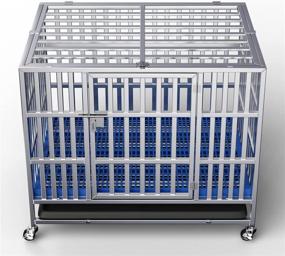 img 4 attached to 🐶 FoQualy Foldable Stainless Steel Dog Cage with Lockable Wheels, Mat, Tray - Heavy Duty Indoor & Outdoor Kennel Crate Playpen and Carrier (37 inches)