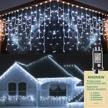 99ft 1216 led outdoor christmas lights decorations, 8 modes curtain fairy string light with 228 drops clear wire led indoor decor for wedding party holiday cool white logo