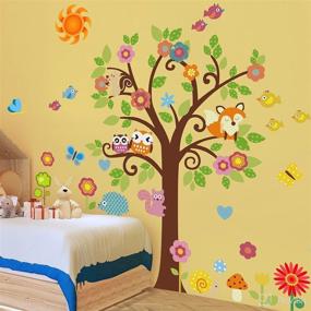 img 1 attached to 🦉 Vibrant Owls on Tree Wall Sticker: Colorful 3D Animal Decals for Kids, Baby Girls' Nursery & Playroom Decoration - DIY Vinyl Home Wall Art