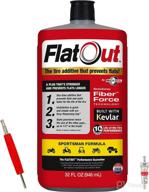 🔴 прокладка flatout tire sealant sportsman formula - предотвращает проколы шин, заделывает утечки, с инструментом для снятия клапана, бутылка объемом 32 унции, 1 штука, красная. логотип