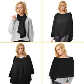 img 3 attached to Velanio Cashmere Knitted Poncho Black Women's Accessories - Scarves & Wraps